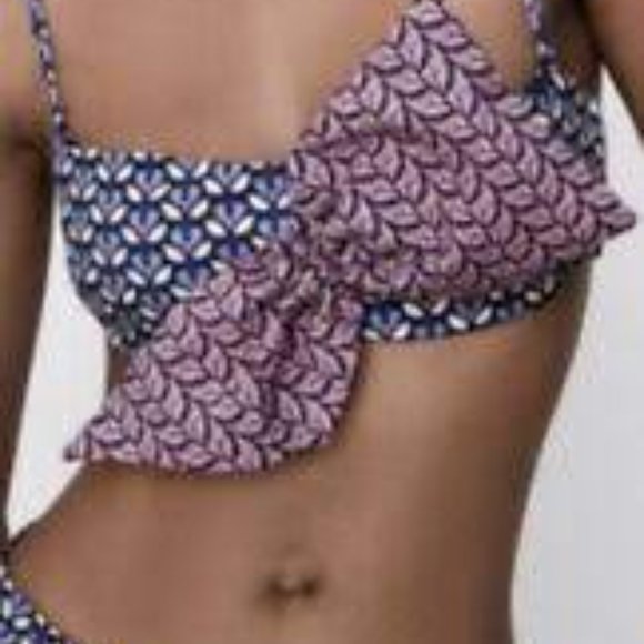 Zara bow retro bikini top purple blue blogger favorite size S - Picture 6 of 7